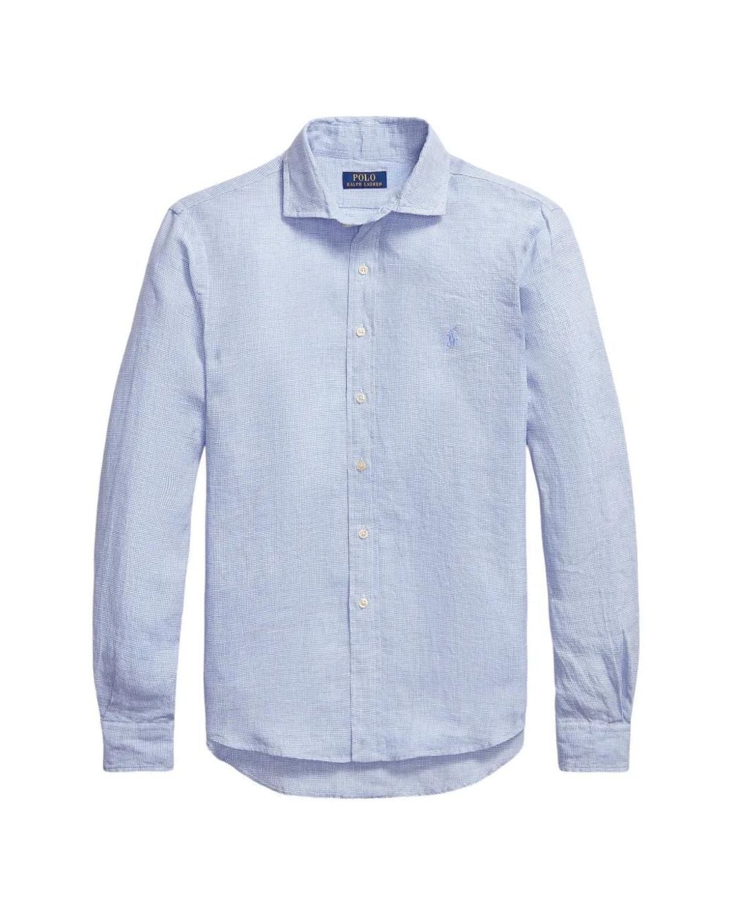 Polo Ralph Lauren Blue Houndstooth-Pattern Embroidered Pony Shirt for men