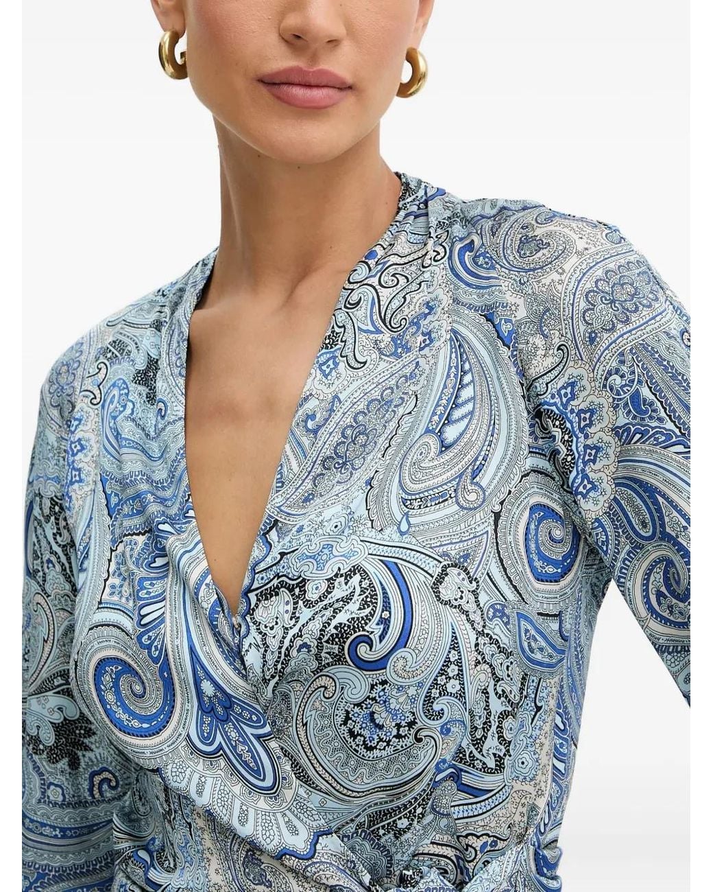 MARCIANO BY GUESS Blue Paisley Tie Blouse
