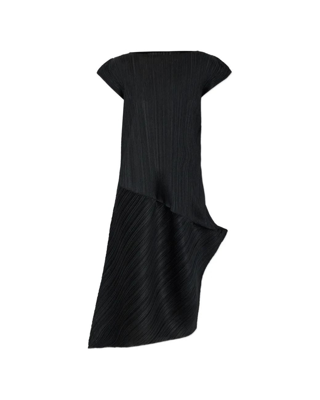 Pleats Please Issey Miyake Black Pleated Asymmetric-Hem Midi Dress
