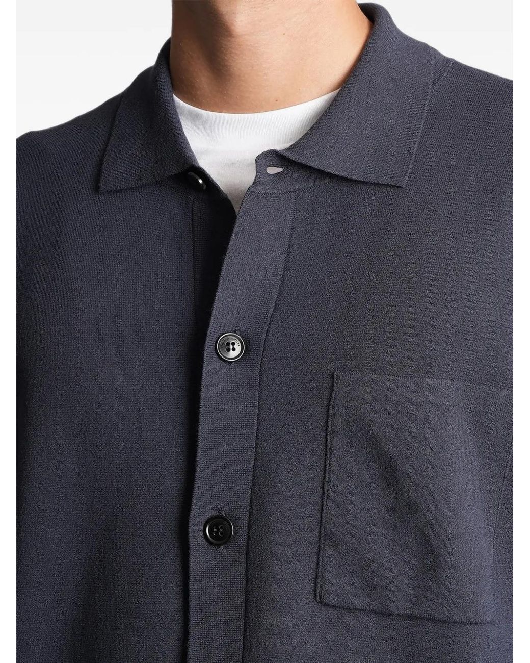 Roberto Collina Blue Fine-Knit Chest-Pocket Shirt for men