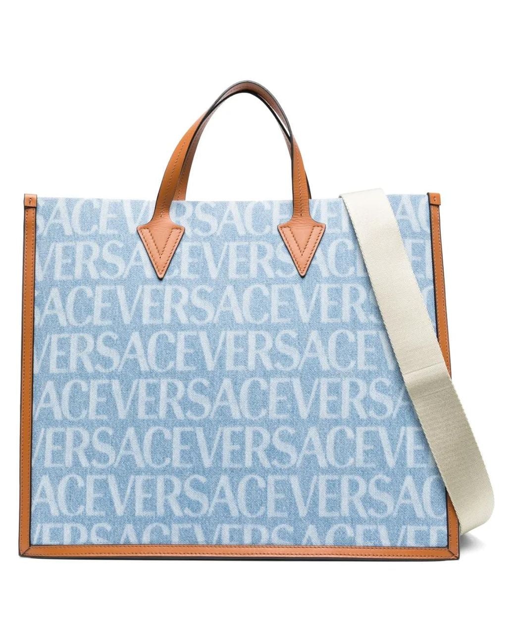 Versace Blue Allover Denim Tote Bag for men