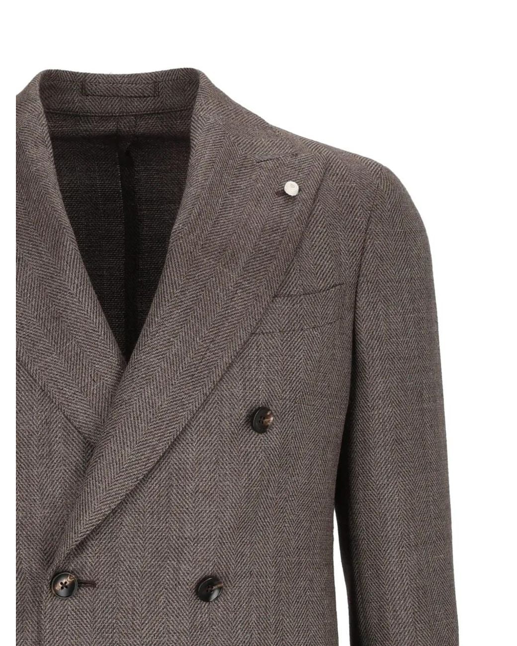 Luigi Bianchi Gray Herringbone Double-Breasted Blazer for men