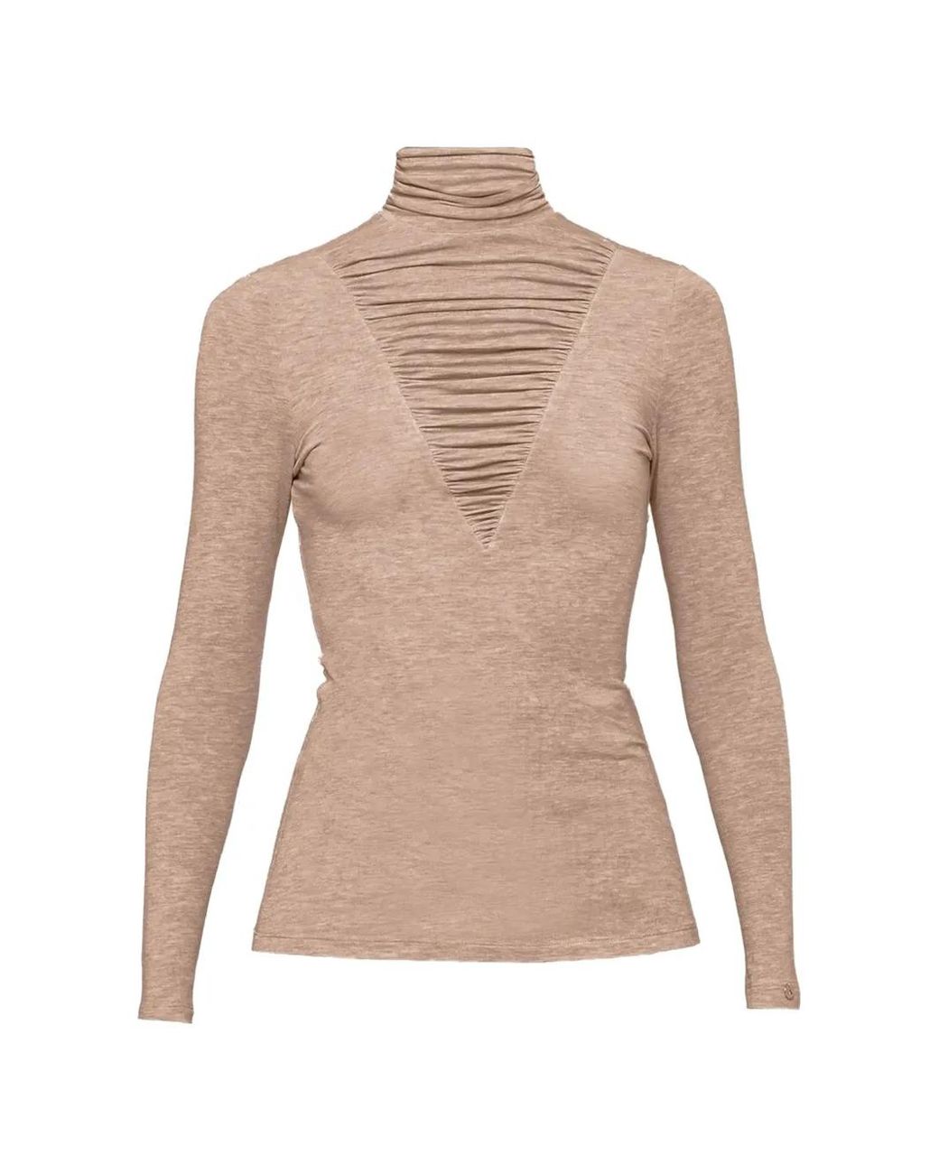 Nissa Natural Lyocell Wool-Bland Turtleneck Top