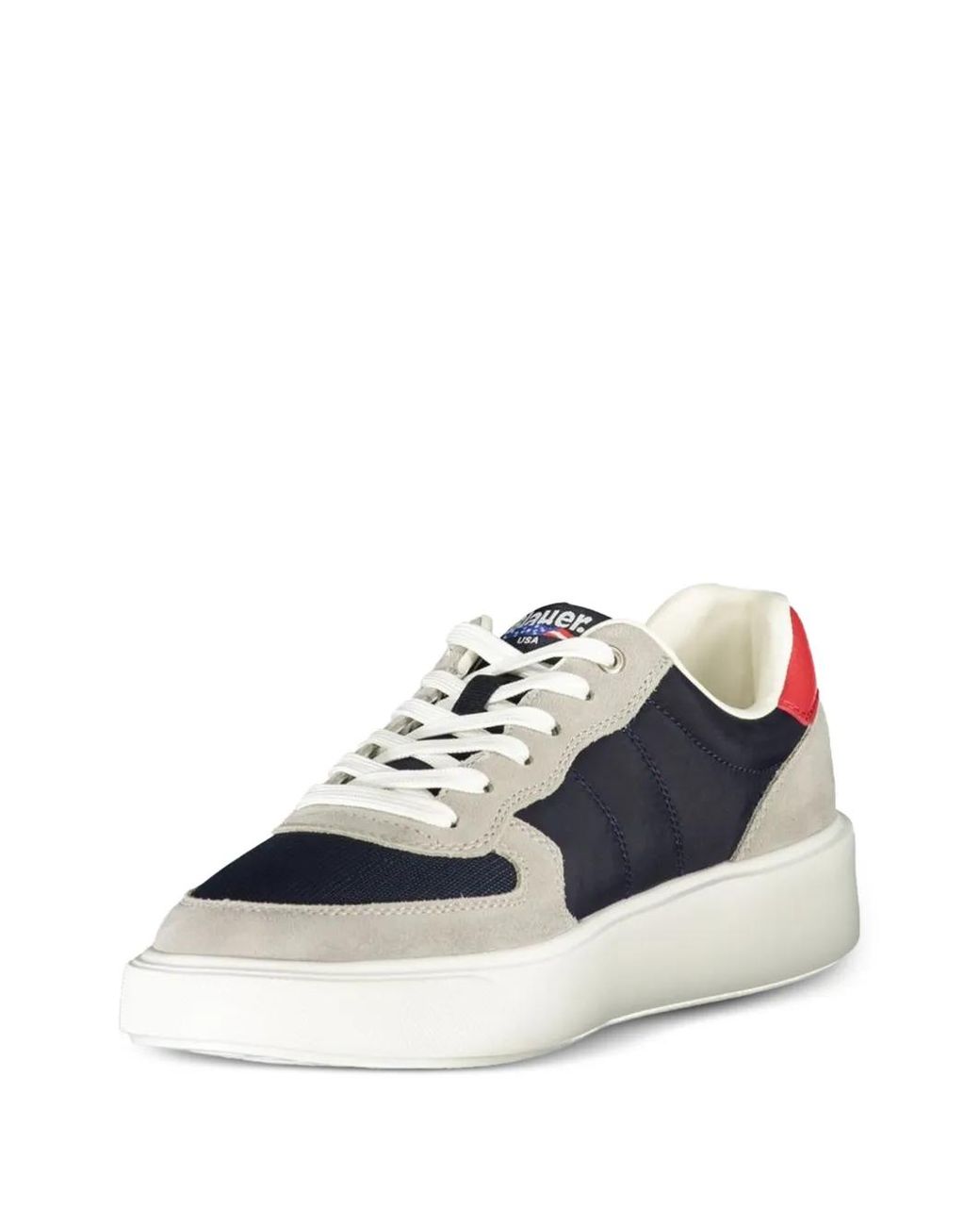 Blauer White Buck Suede-Panel Colour-Block Sneakers for men