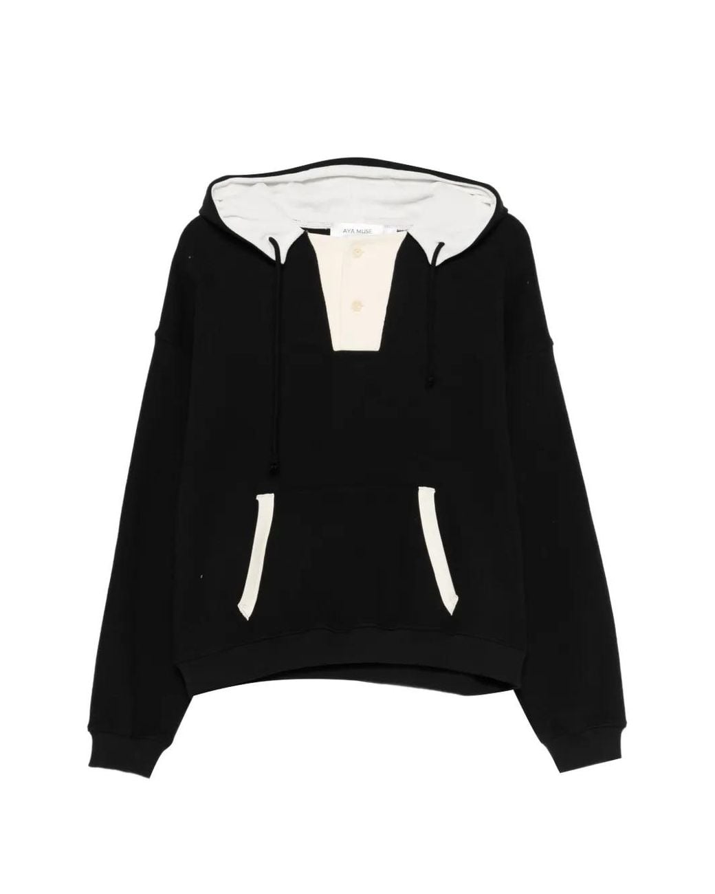 AYA MUSE Black Button-Fastening Hoodie