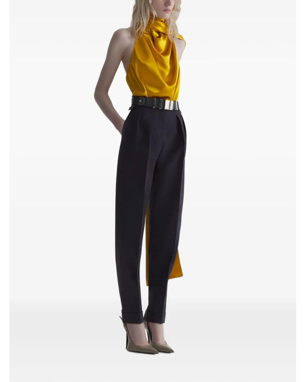 Mugler Blue Mustard Backless Scarf Top