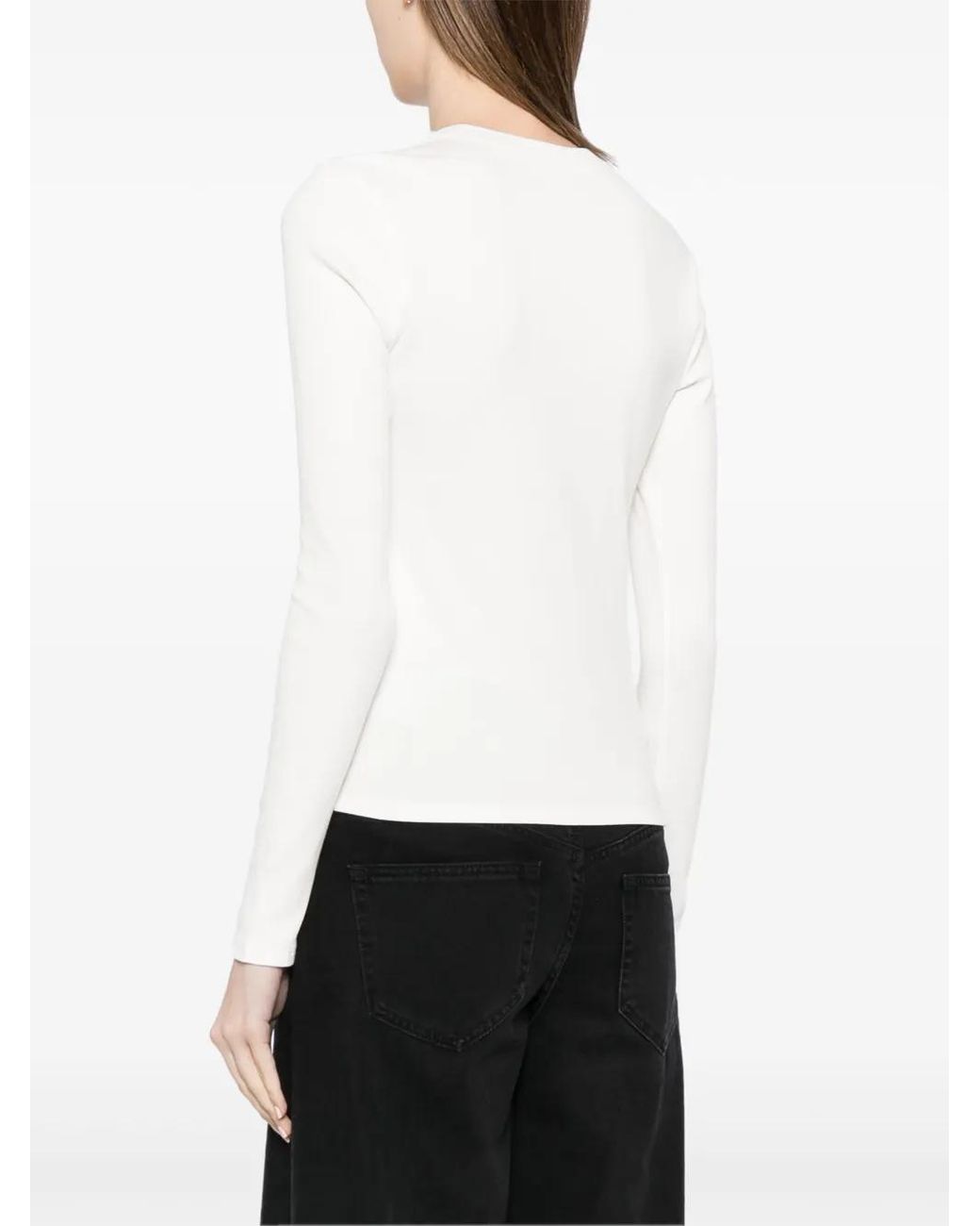 Reformation White Davy Ribbed-Knit Long-Sleeve T-Shirt