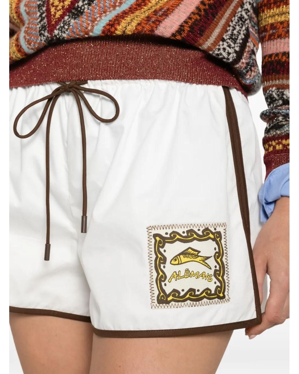 ALÉMAIS White Logo-Patch Drawstring Shorts