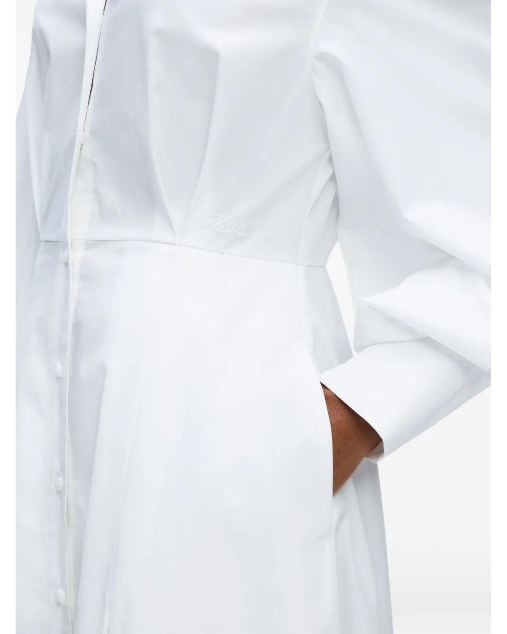 Karl Lagerfeld White Poplin Pleated Shirt Dress