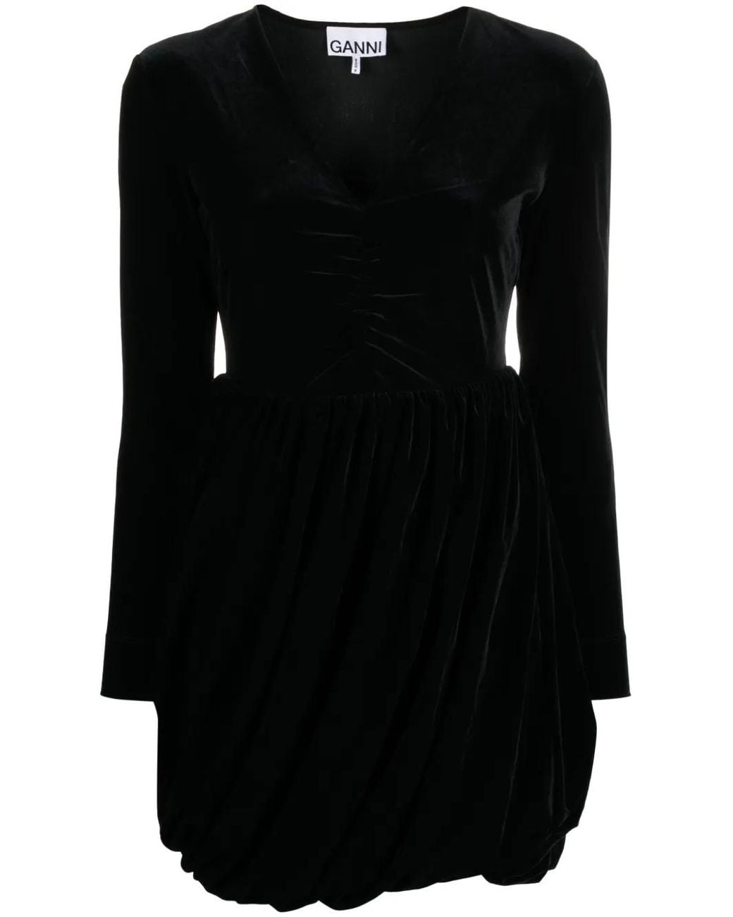 Ganni Black Velvet Ruched Minidress