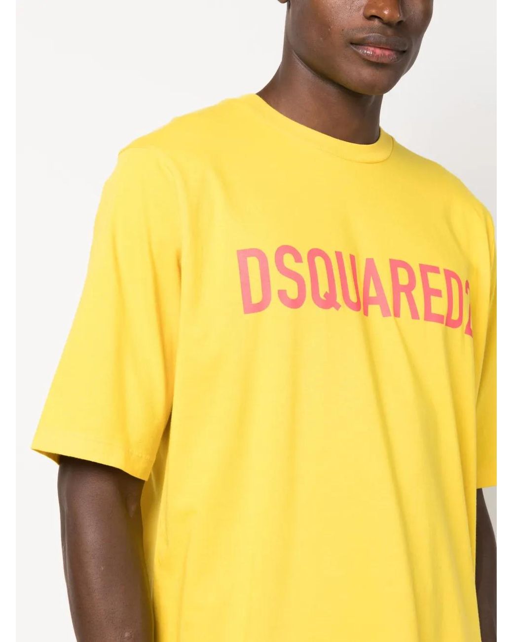 DSquared² Yellow Logo-Print Cotton T-Shirt for men