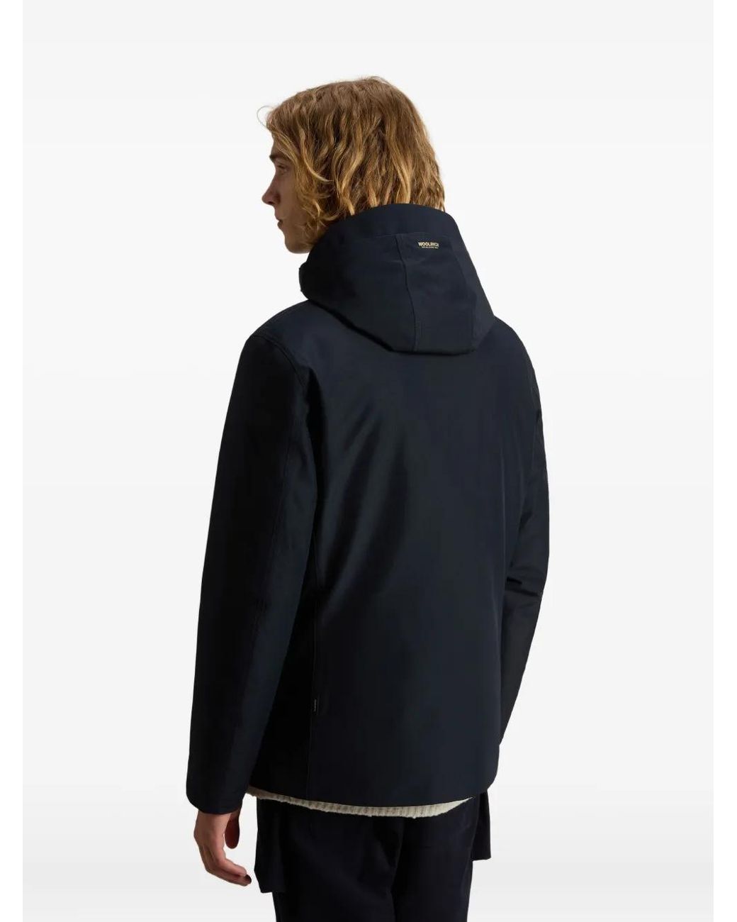 Woolrich Blue Hooded Buttoned Jacket for men