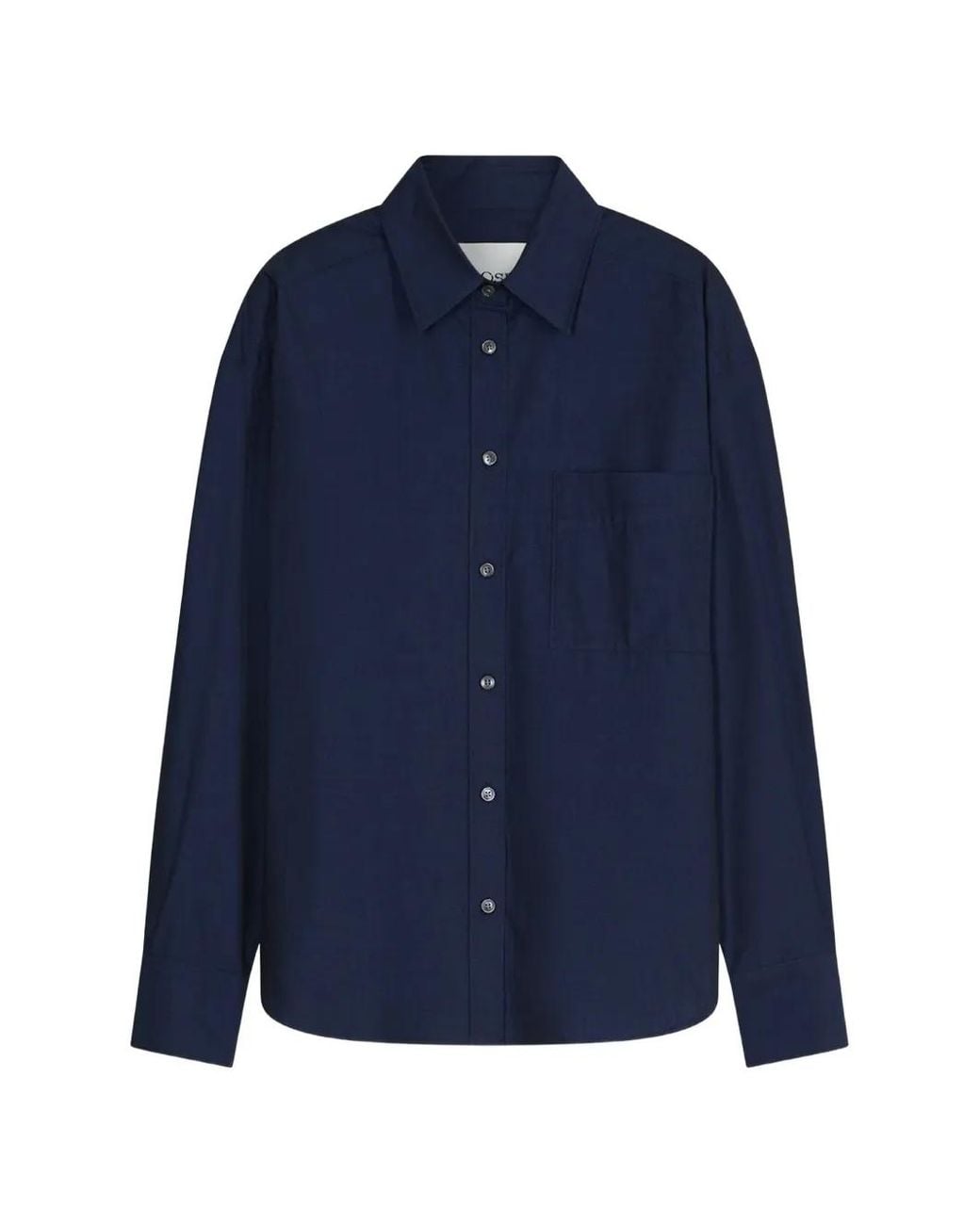 Closed Blue Chest-Pocket Button-Up Shirt