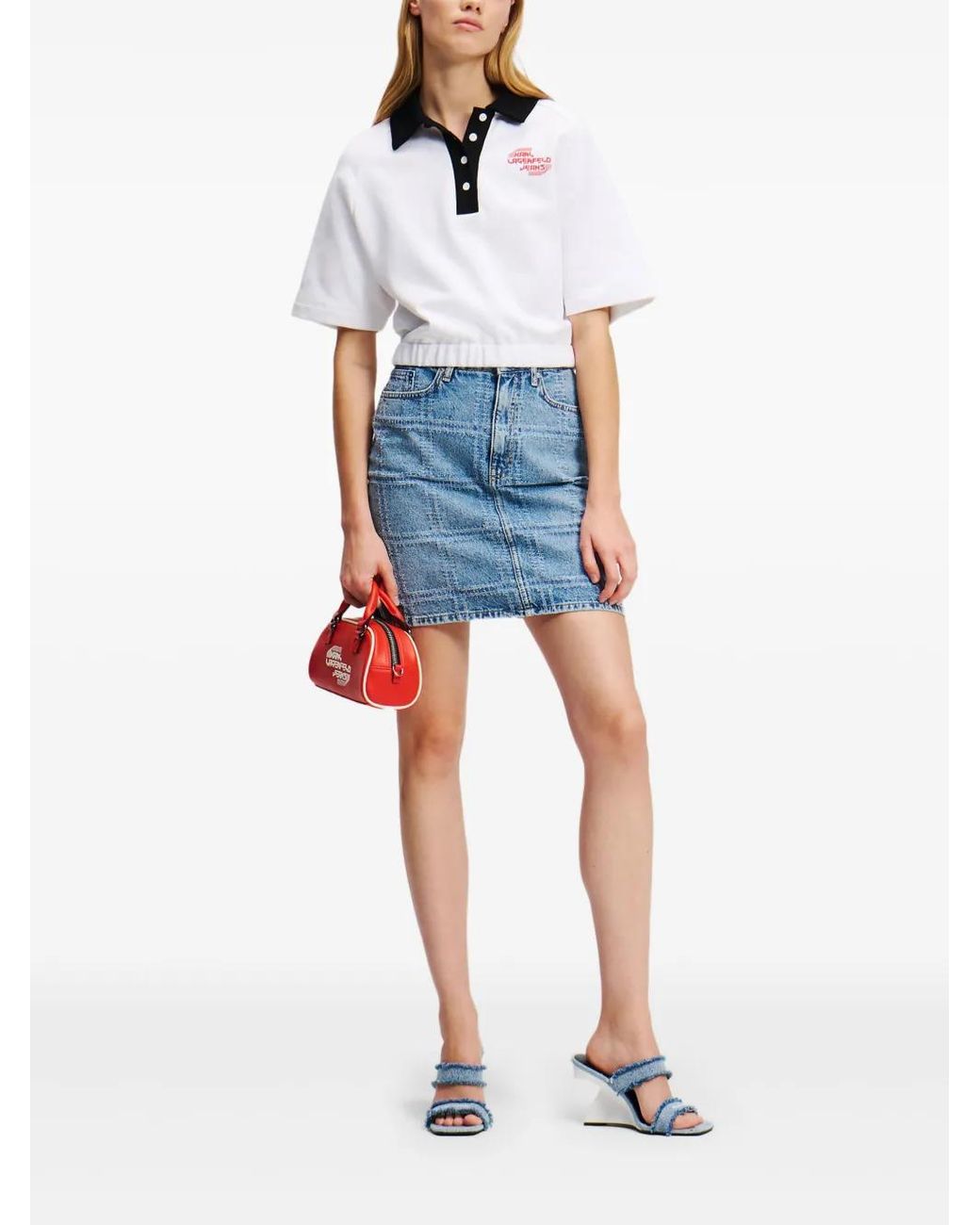 Karl Lagerfeld Blue Patchwork Denim Mini Skirt
