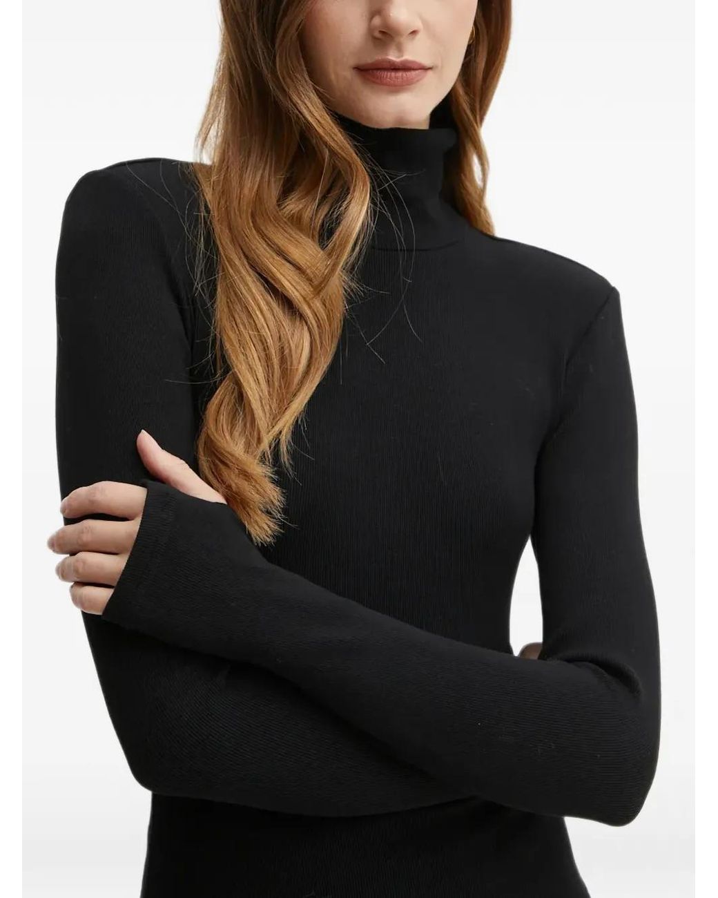 La Mania Black Corey Ribbed Thumb-Slot Top