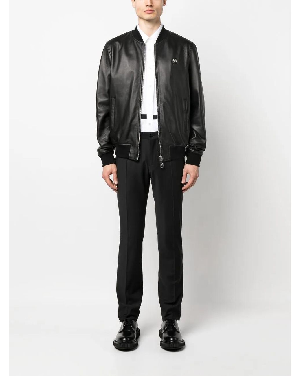 Philipp Plein Black Billy Leather Bomber Jacket for men