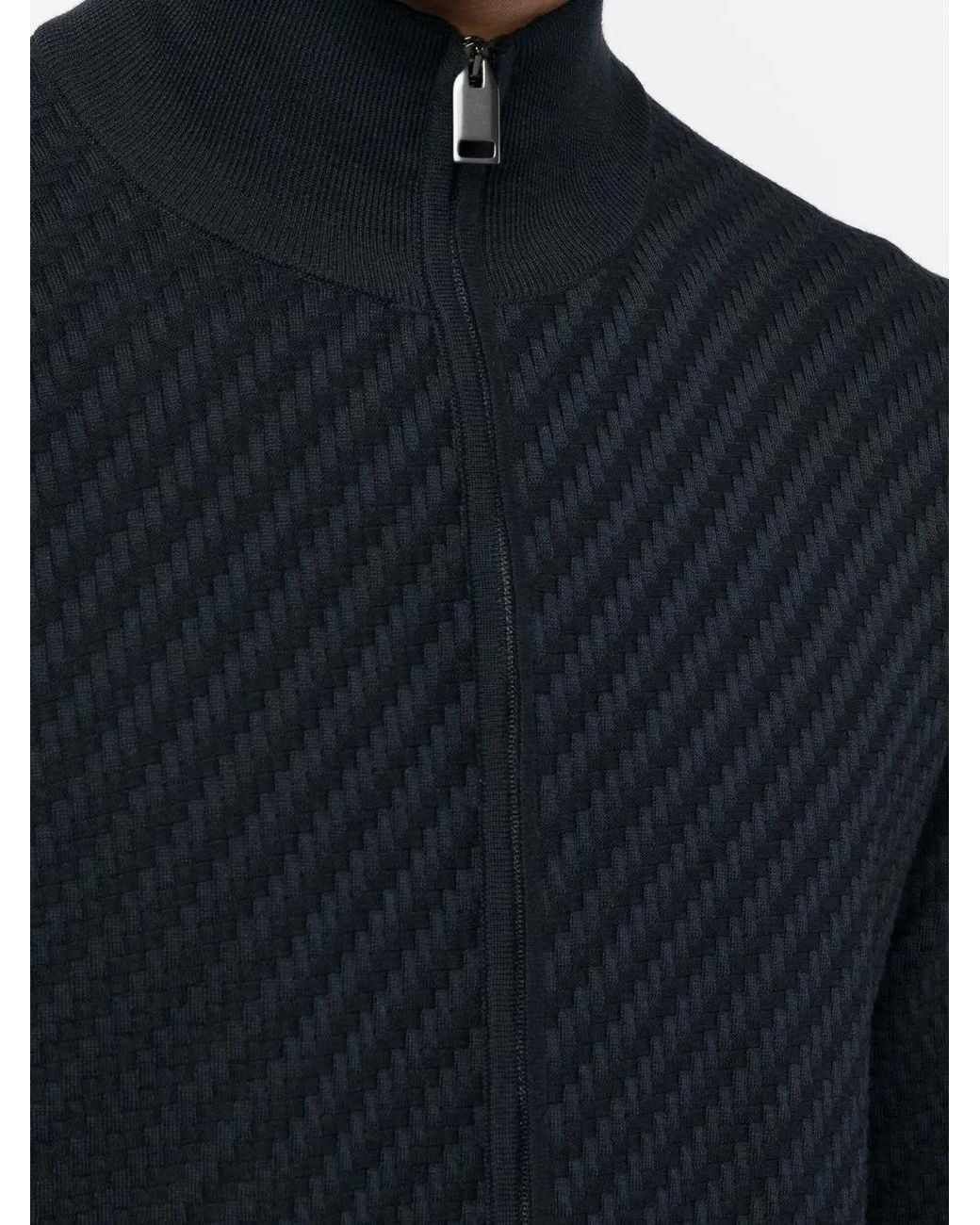 Brioni Blue Embossed-Finish Zip-Up Jumper