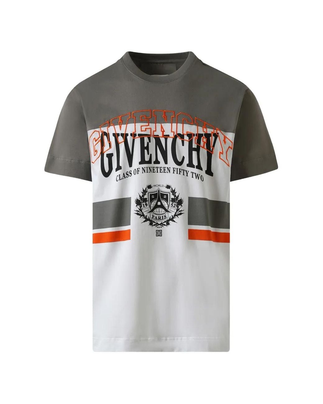 Givenchy Gray College-Print Striped T-Shirt for men