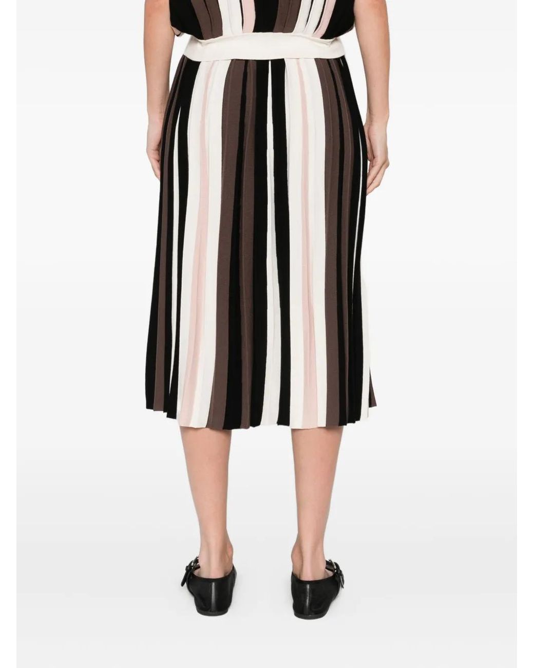 Max Mara Black Striped Pleated Midi Skirt