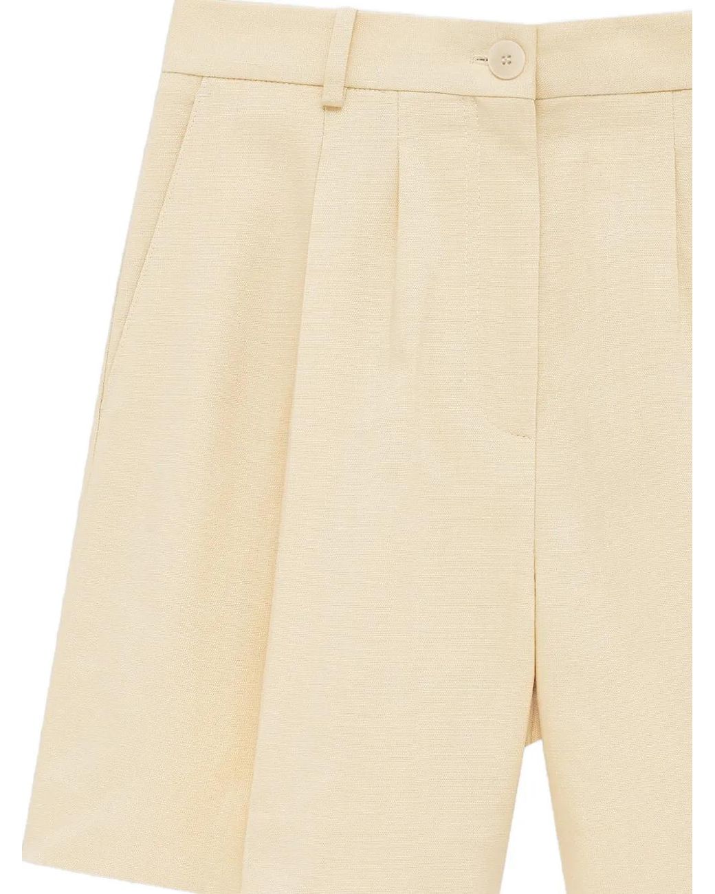 Anine Bing Natural Brice Pleated Tailored Shorts