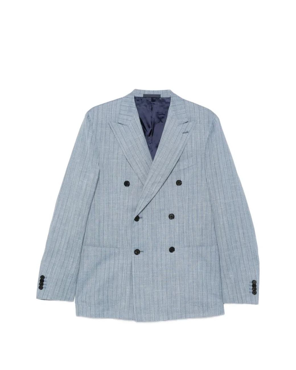 Caruso Blue Aida Pinstripe Double-Breasted Blazer for men