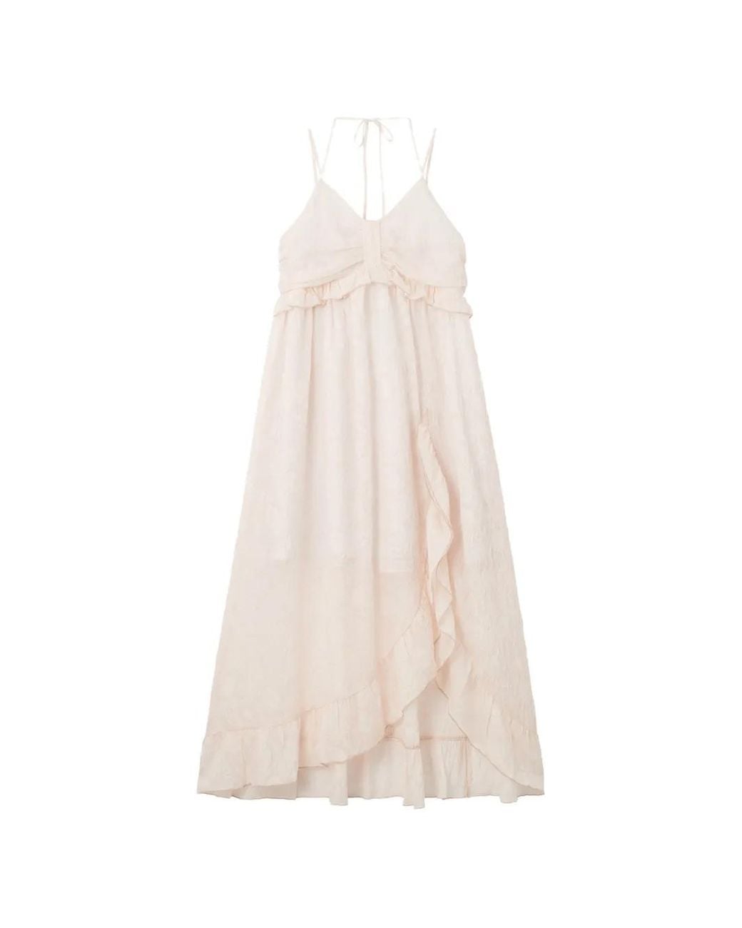 B+ AB White Ruffled-Trim Asymmetric Dress