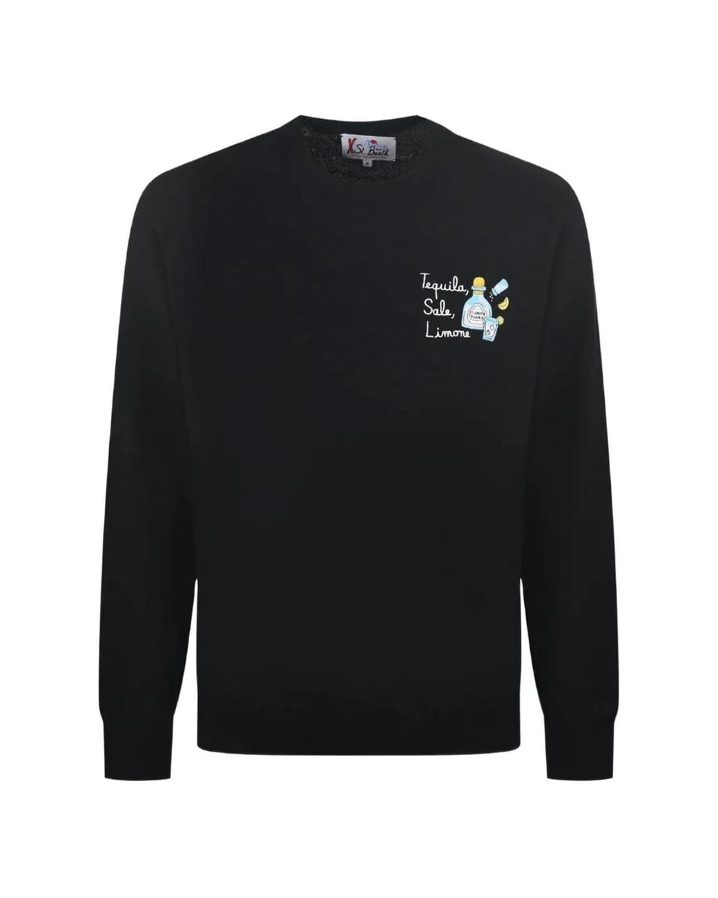Mc2 Saint Barth Black Heron Embroidered Crew-Neck Sweater for men