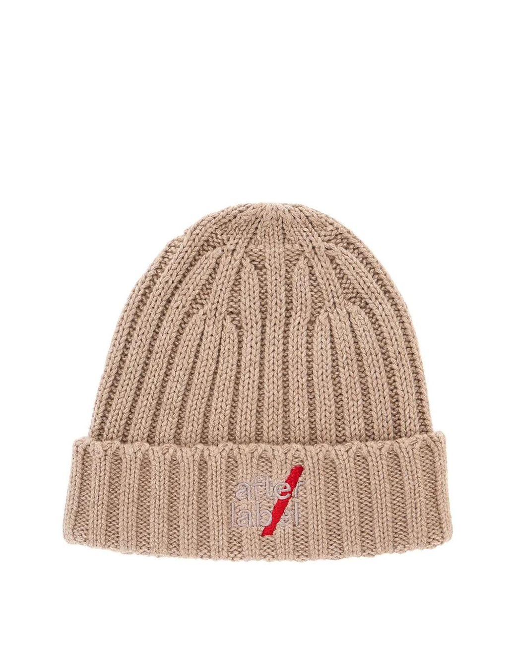 AFTER LABEL Natural Ribbed-Knit Beanie Hat