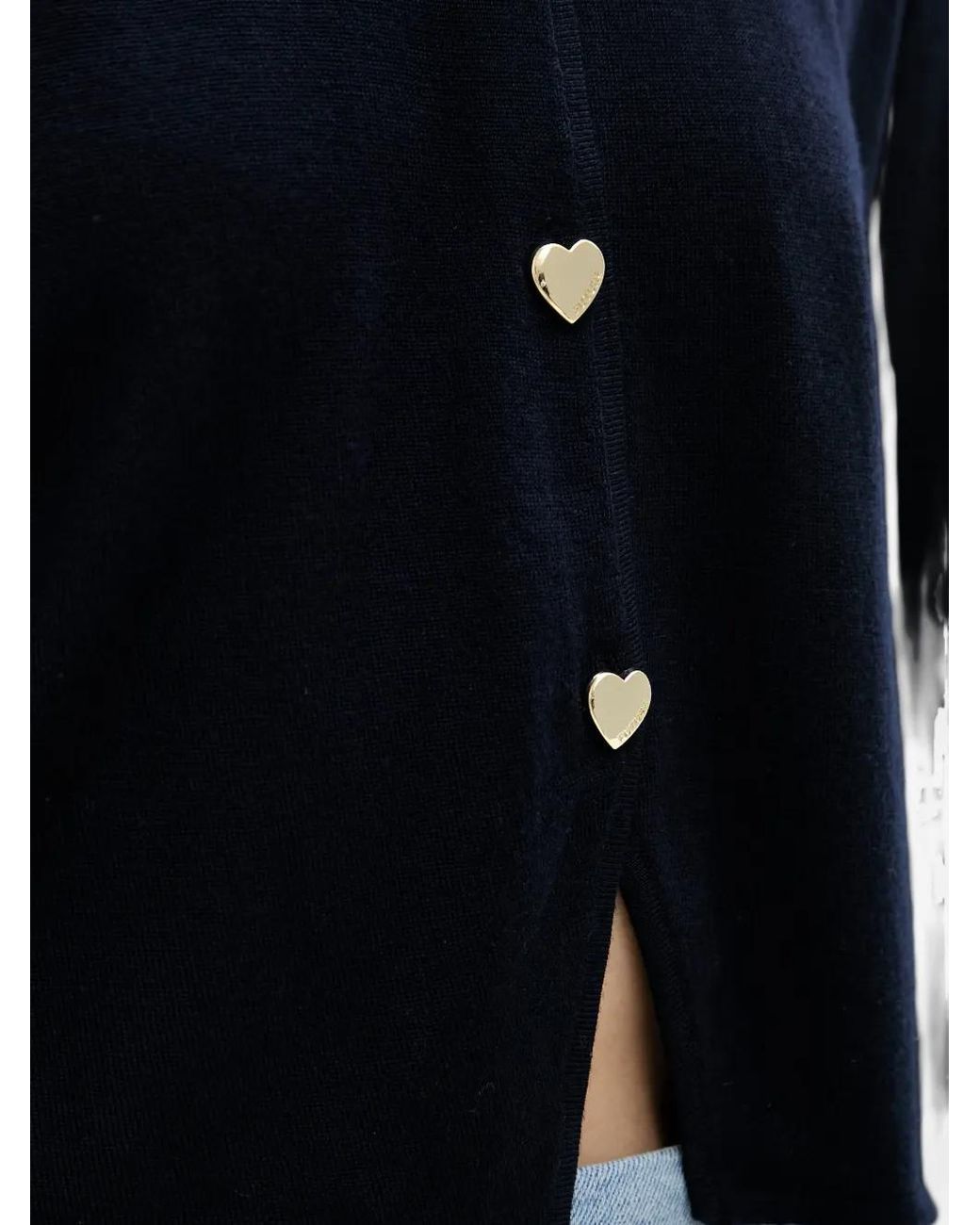 From Future Blue Heart-Button Cropped Cardigan
