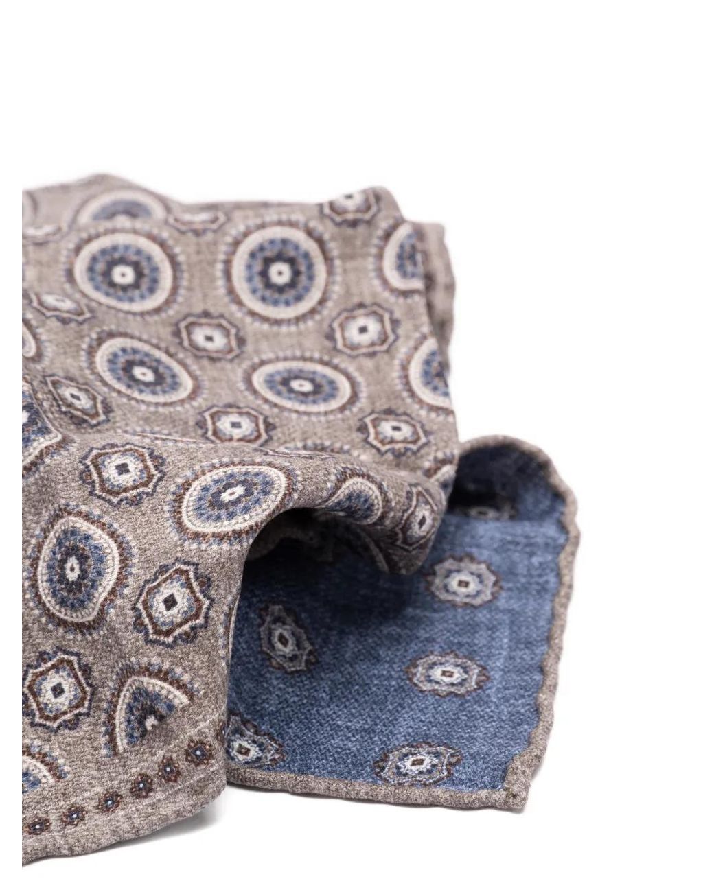 Brunello Cucinelli Gray Silk Pocket Square With Medallion Design for men