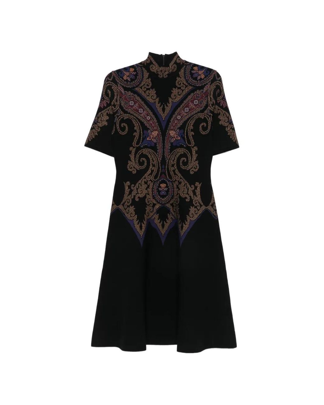 Etro Black Robe Mi-Longue À Motif Cachemire