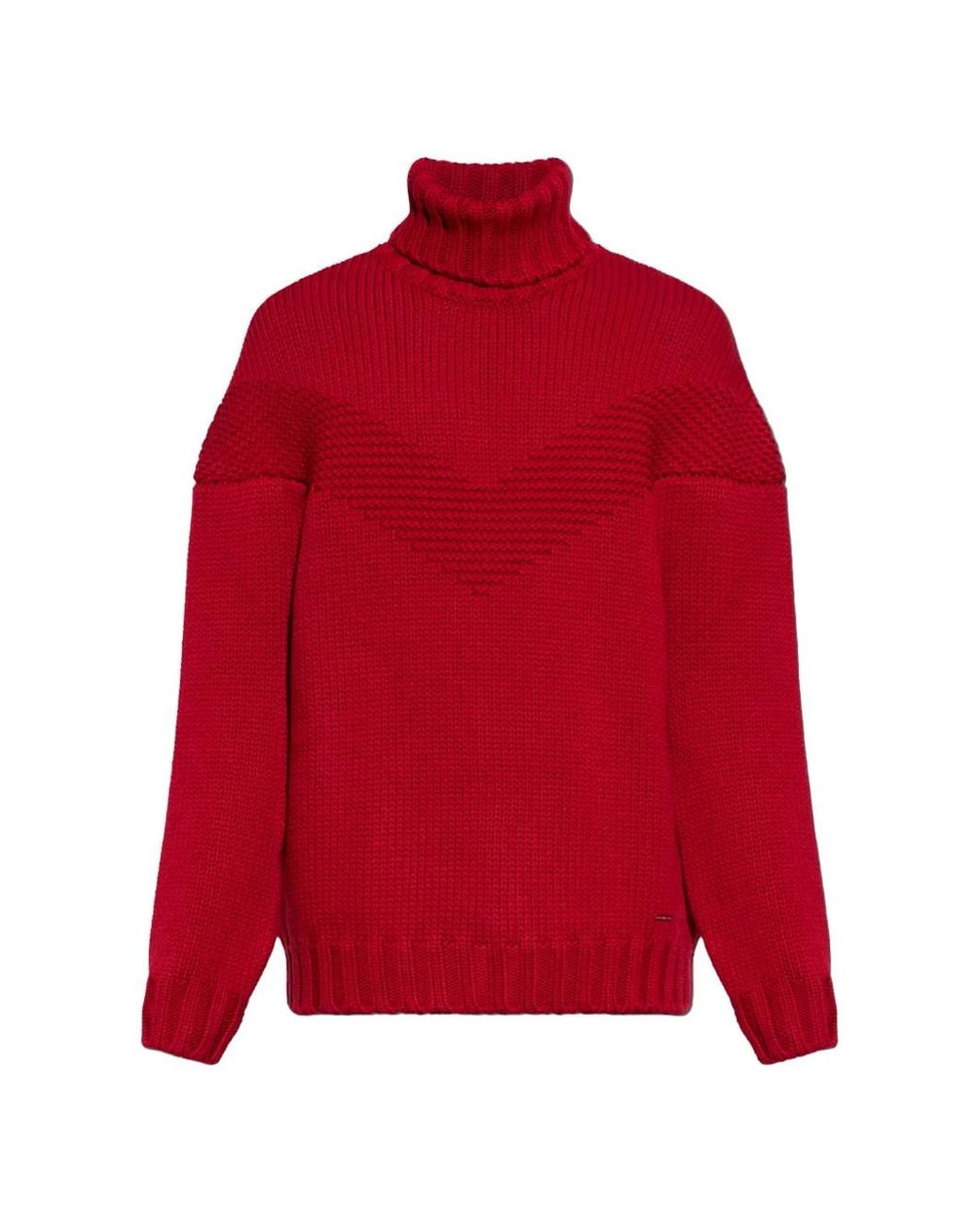 DSquared² Red Roll-Neck Chevron-Knit Sweater for men