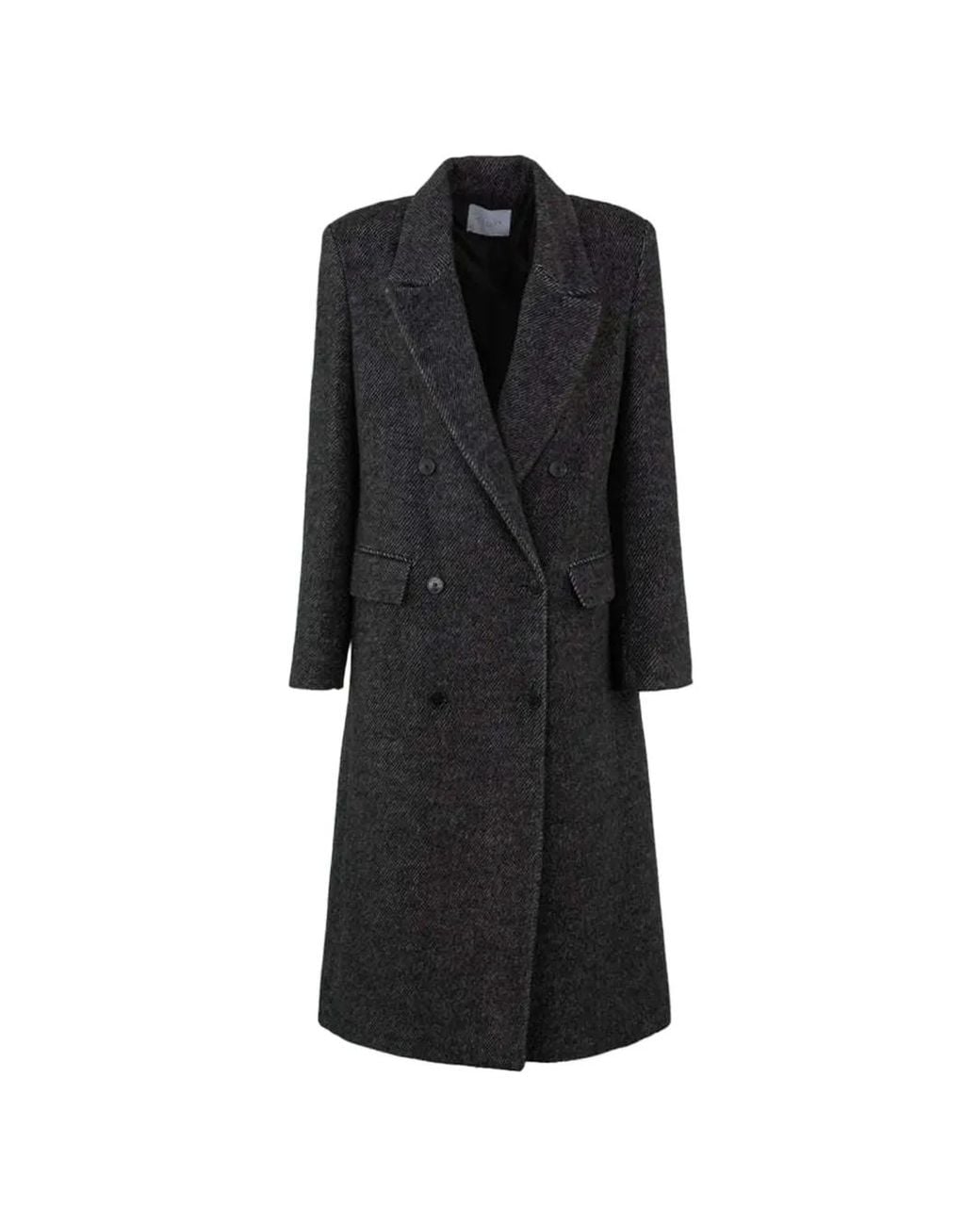 Gaelle Paris Black Double-Breasted Chevron-Weave Coat