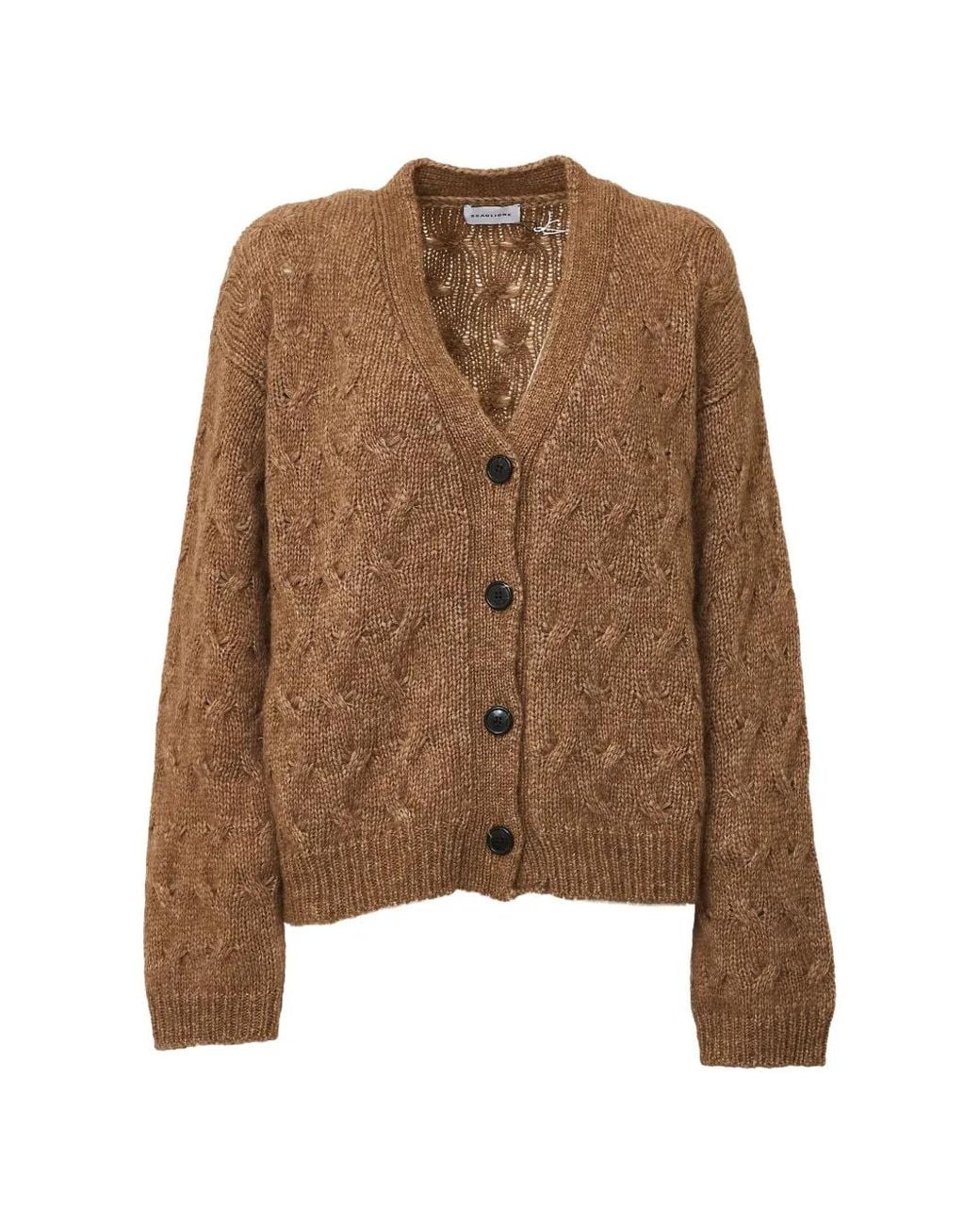 Scaglione Brown Cable-Knit Boxy Cardigan