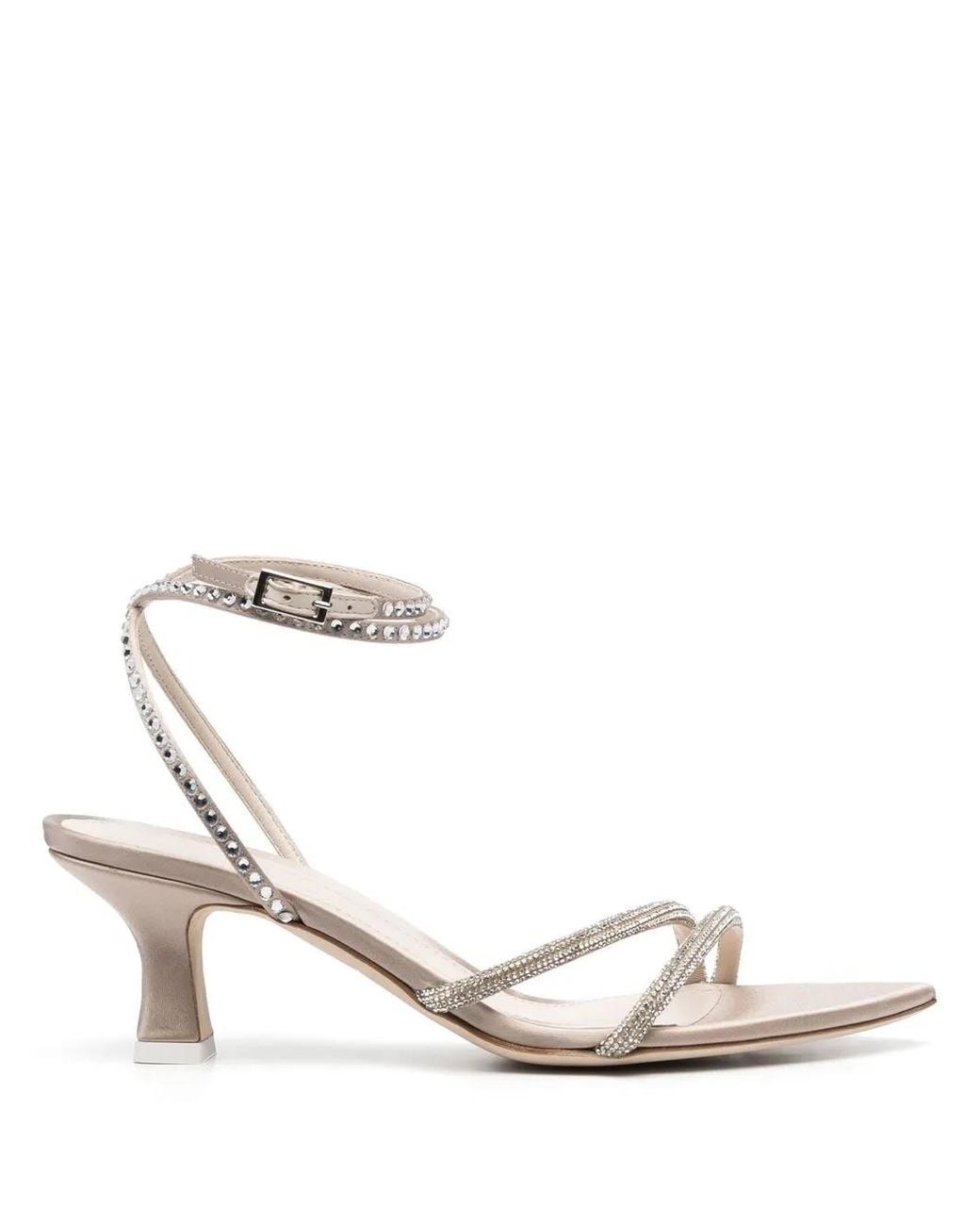 3Juin White Crystal-Embellished Low-Heel Sandals