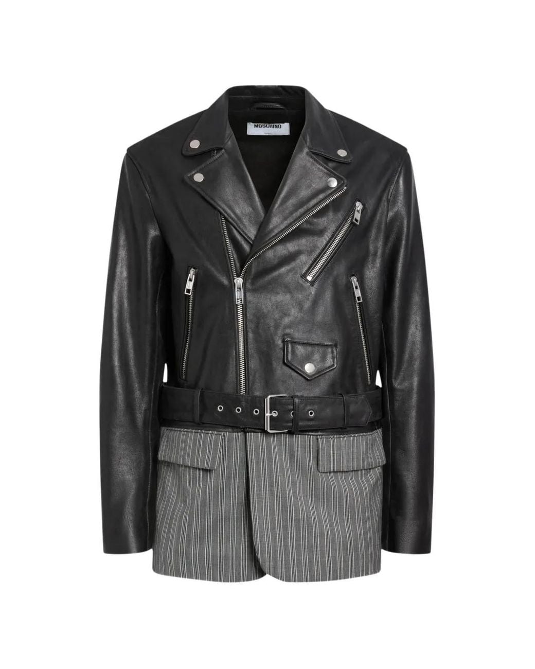 Moschino Black Veste De Moto En Cuir Nappa À Design Structuré for men
