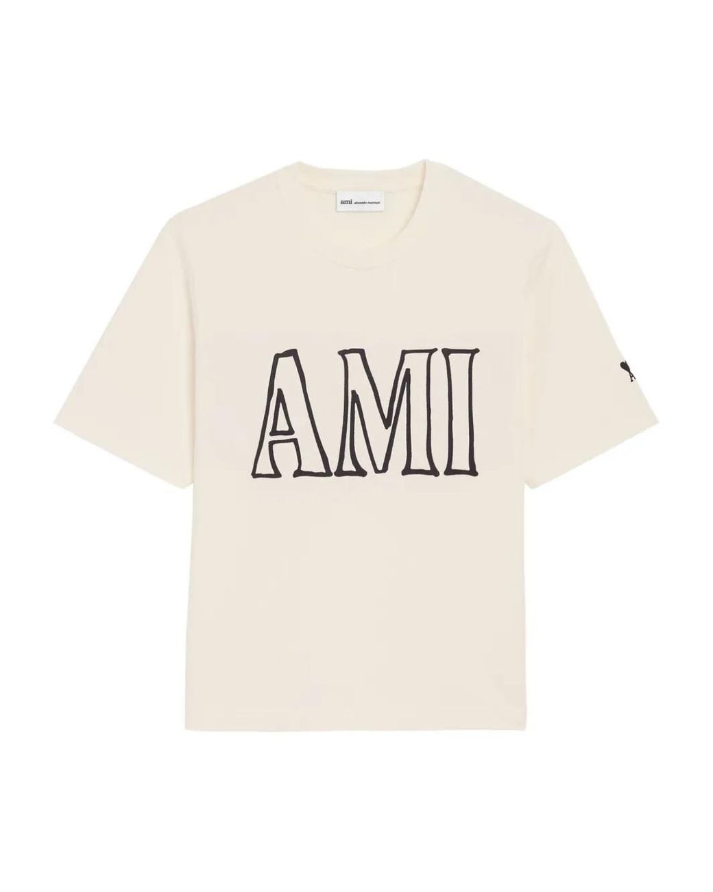 AMI White Short Sleeves Blanc Creme Cotton T-Shirt