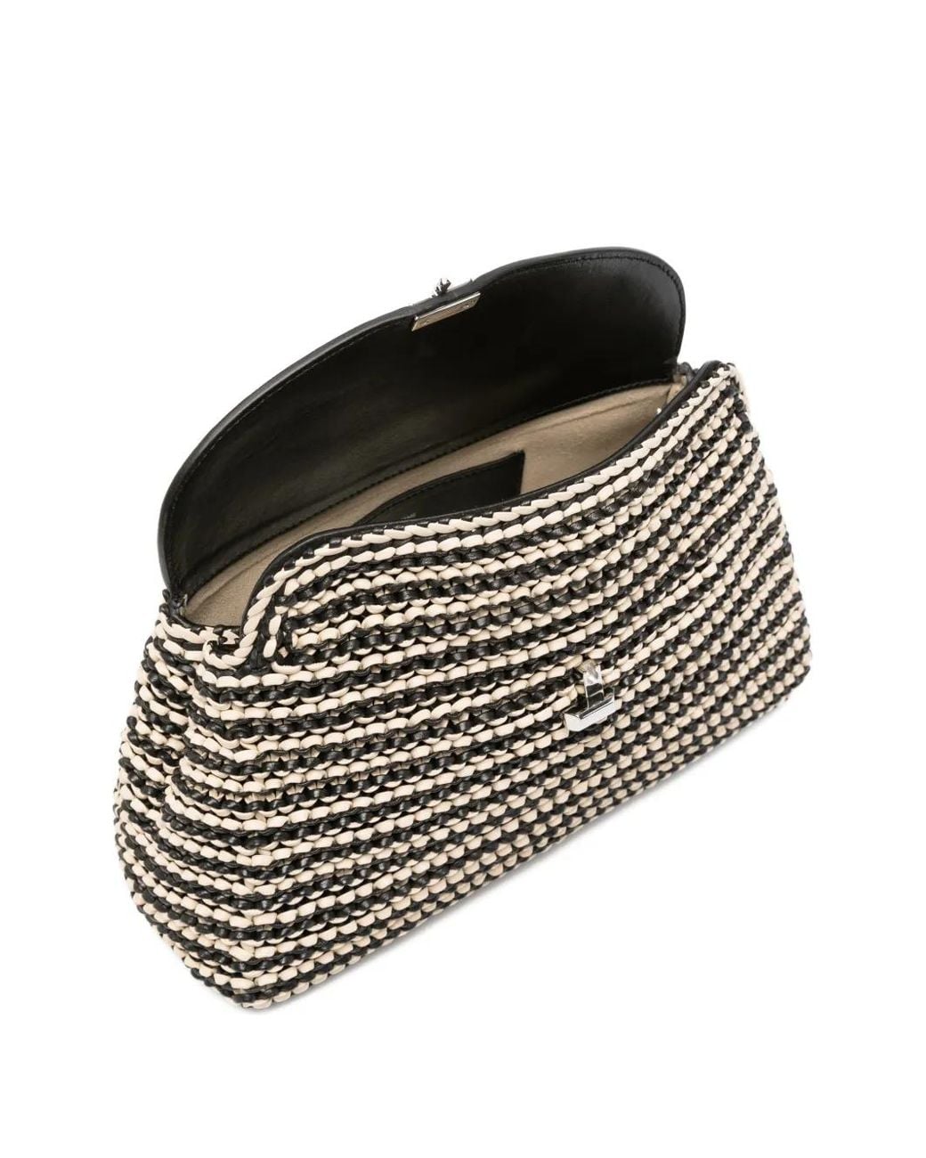 Totême Black T-Lock Woven-Leather Clutch