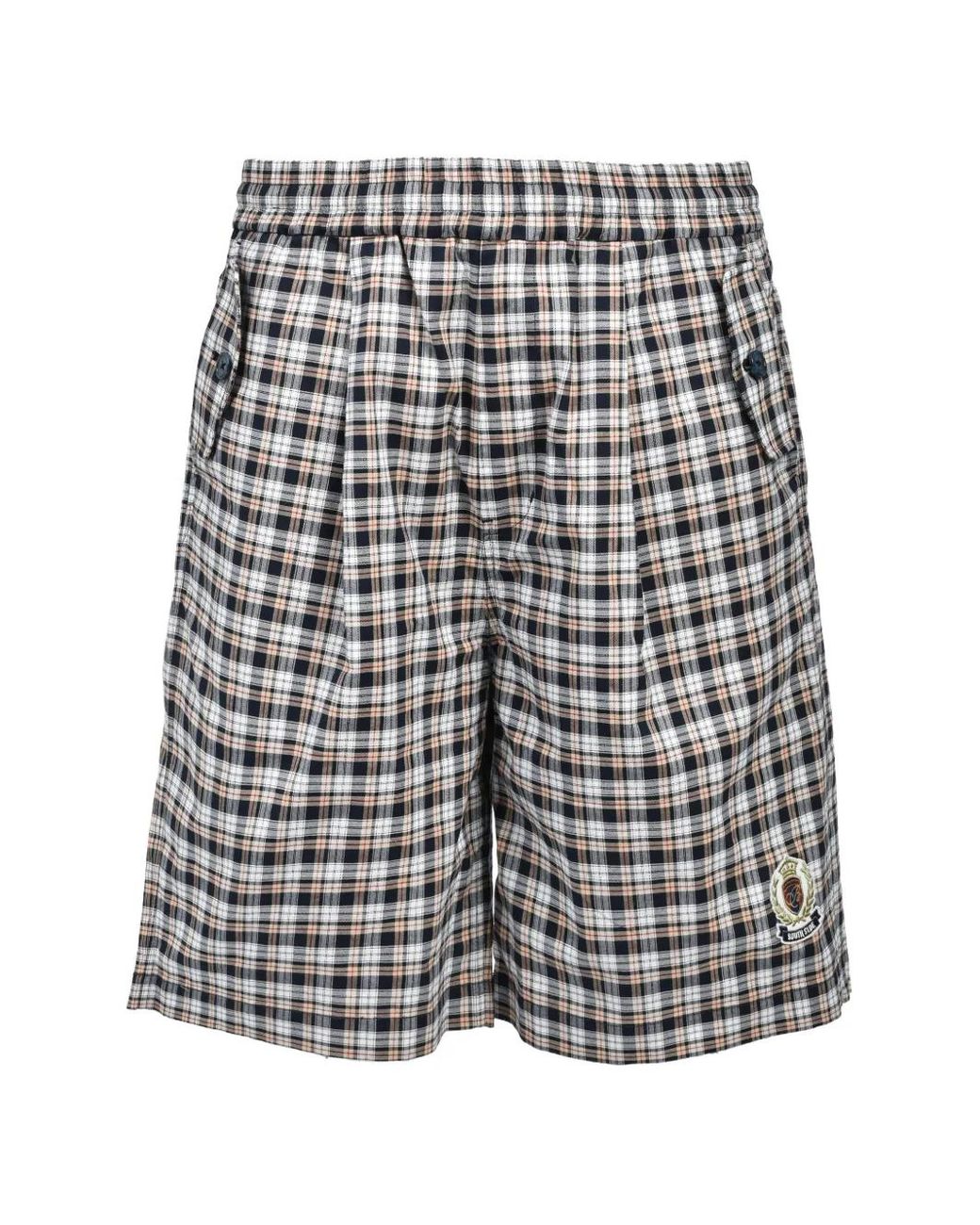 BREATH Gray Check-Pattern Embroidered-Logo Shorts for men