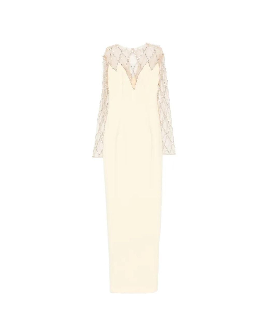 Jean Louis Sabaji White Crystal-Grid Embroidered Crepe Dress