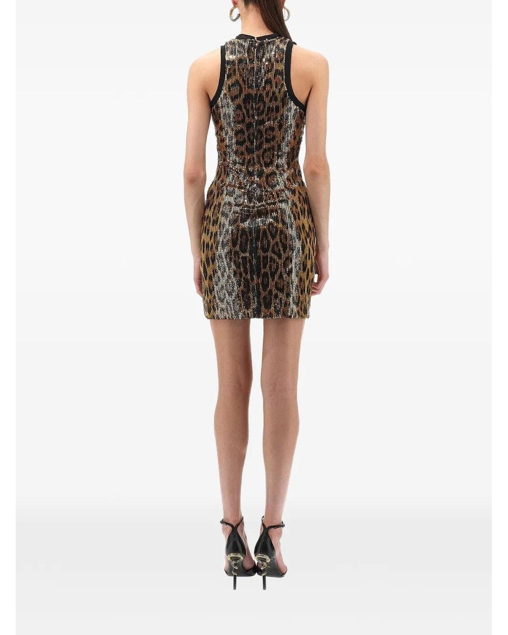 Roberto Cavalli Brown Sequined Leopard Mini Dress