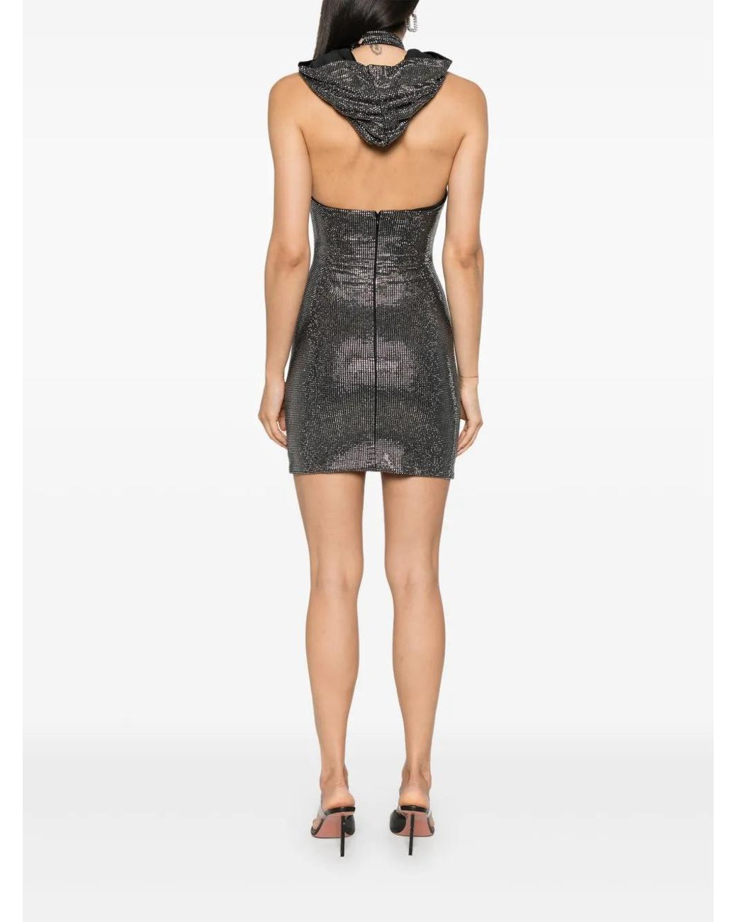 GIUSEPPE DI MORABITO Black Rhinestone-Embellished Hooded Mini Dress