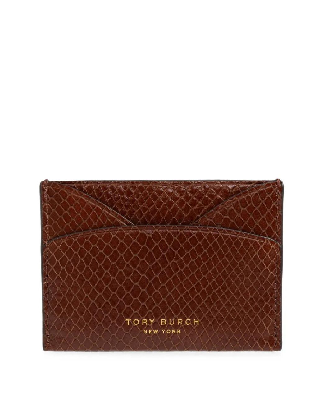 Tory Burch Brown Romy Snake-Embossed Flat Card Case