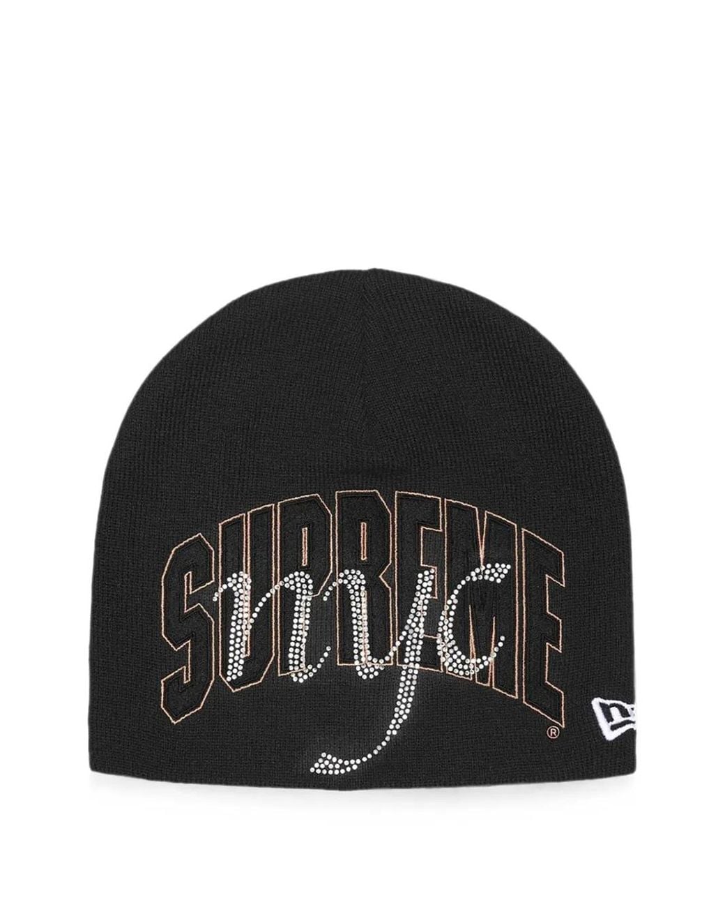 Supreme Black X New Era Nyc Rhinestone-Embellished Beanie Hat for men