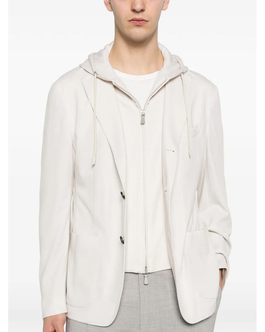 Eleventy White Hooded Single-Breasted Jacket for men