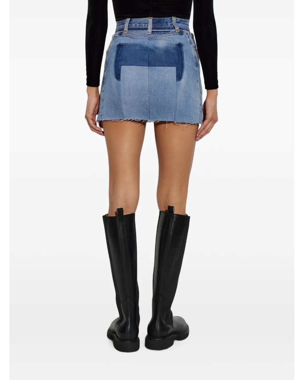 Vetements Blue Faded-Effect Raw-Cut Mini Skirt
