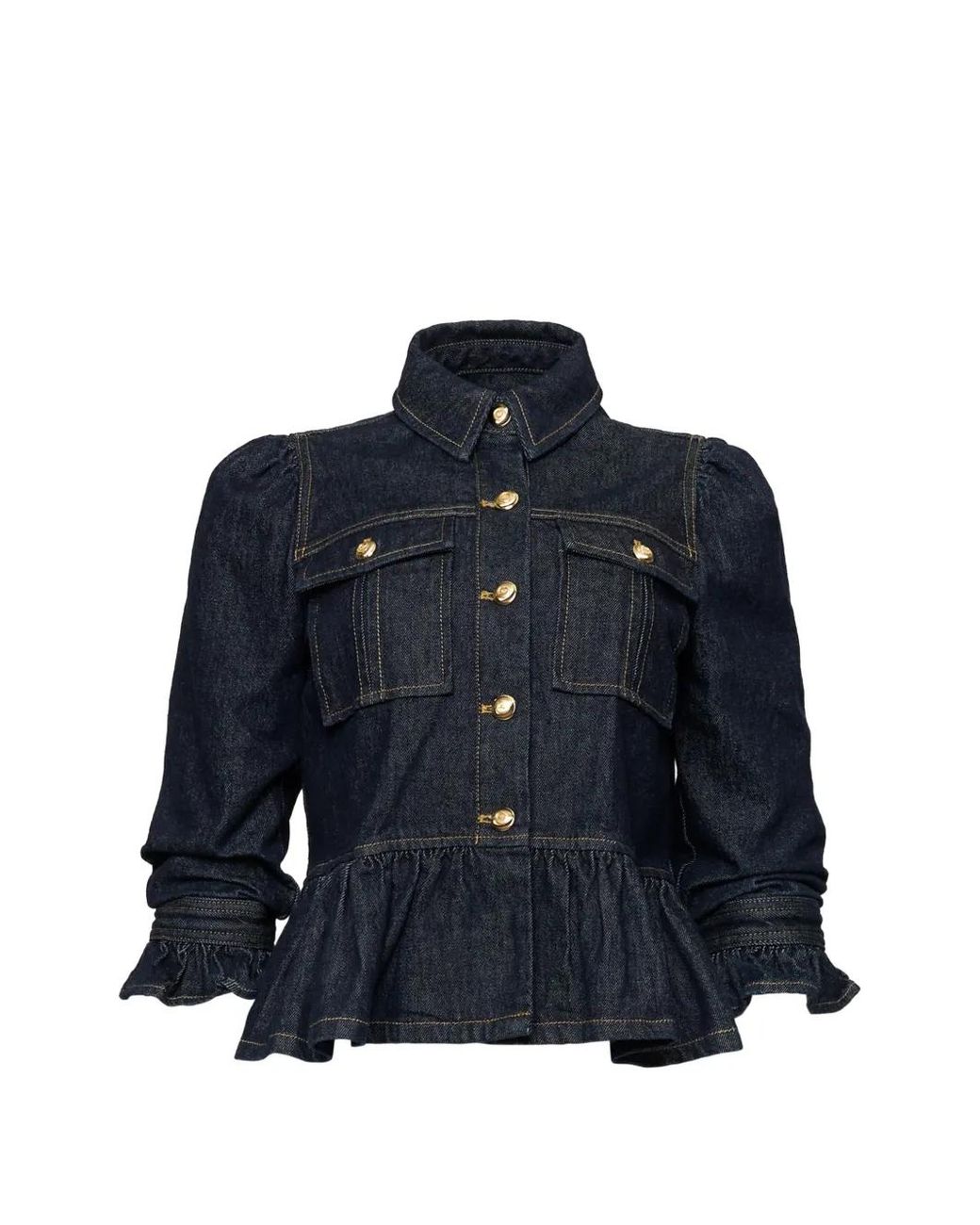 Cinq À Sept Blue Delanie Button-Up Ruffled-Sleeve Denim Jacket