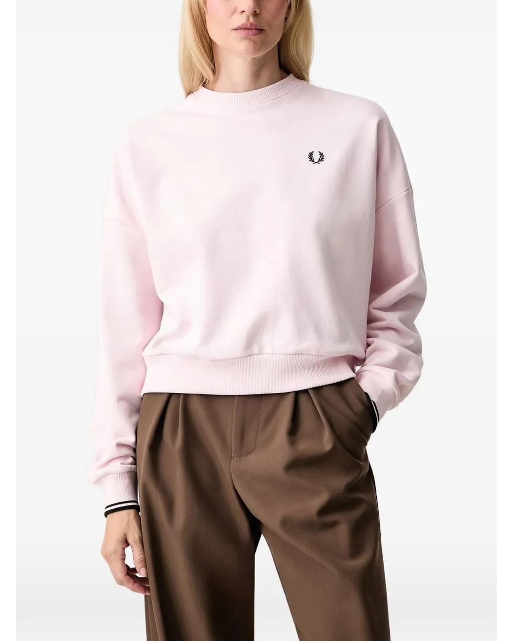 Fred Perry White Logo-Embroidered Tipped-Cuff Sweatshirt