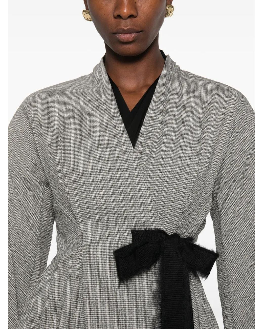 Alberta Ferretti Gray Prince Of Wales Check Wrap Jacket