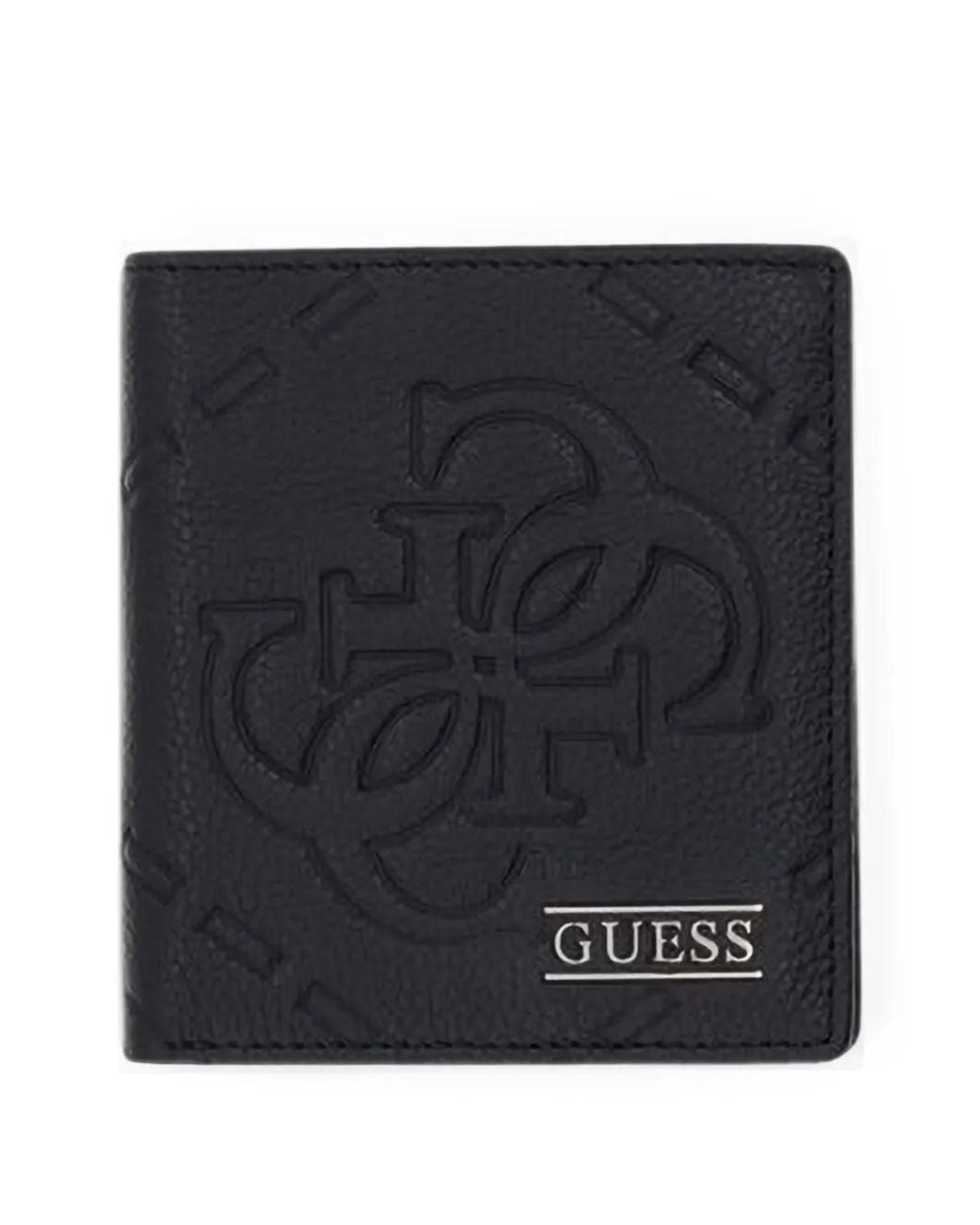Guess Black Boston Logo-Embossed Bifold Wallet for men